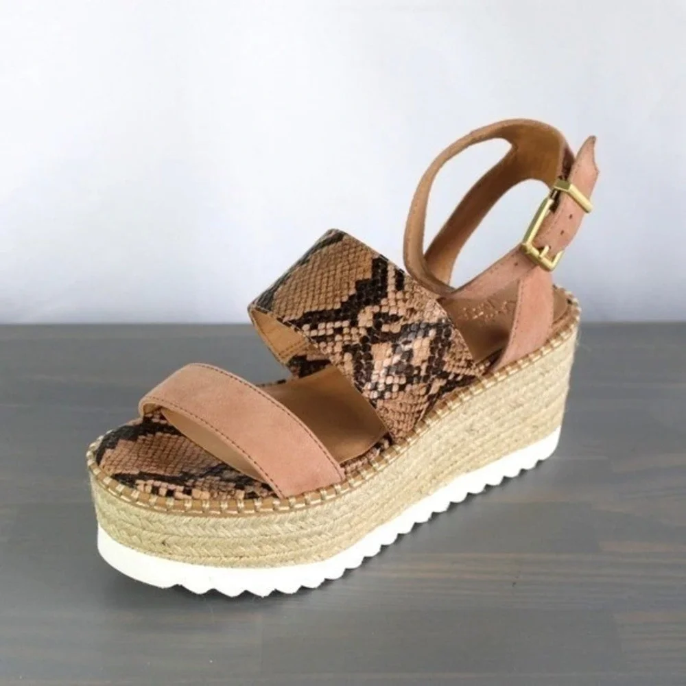 Crown Vintage Daylen Chunky Platform Espadrille Sandals Women 6M Tan Snakeskin‎